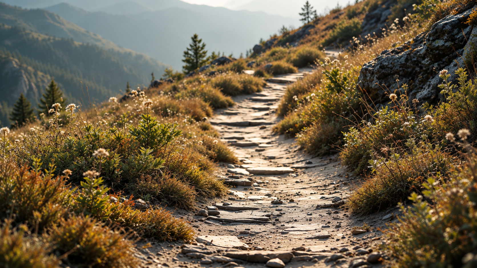 Uneven walking path leading into the distance
