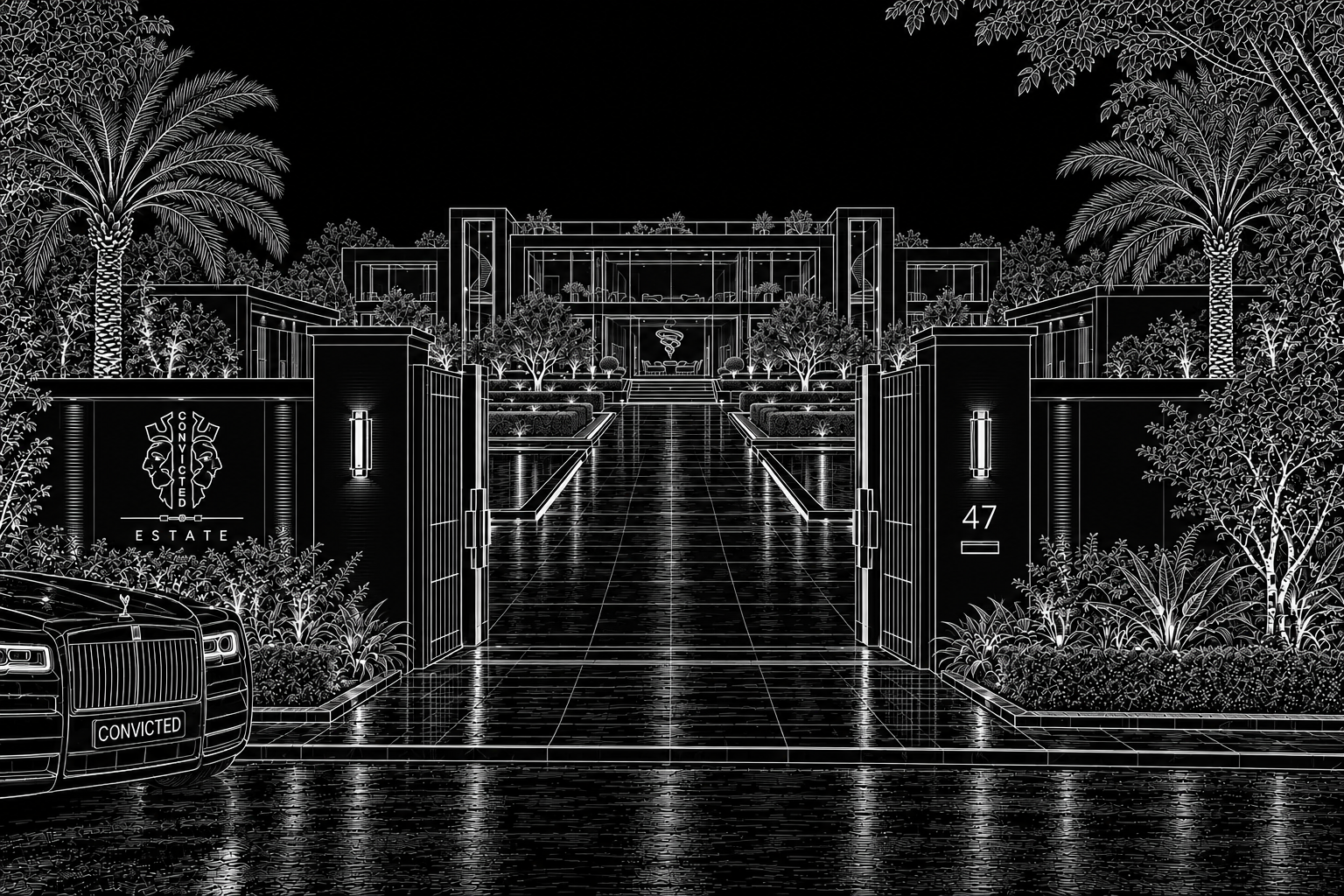 Architectural blueprint of the estate entrance.